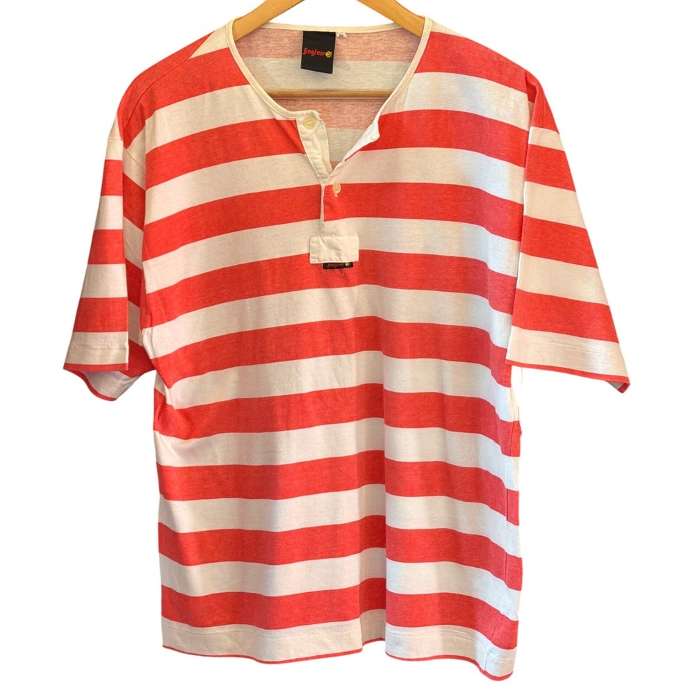 Vintage Euro 90s Jinglers Henley Shirt Unisex Striped Retro Nautical Summer